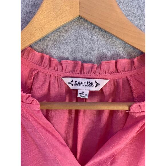 Nanette Lepore Pink Tiered Sleeve Top, Women’s Size S, Ruffled Short Sleeves - Picture 3 of 10